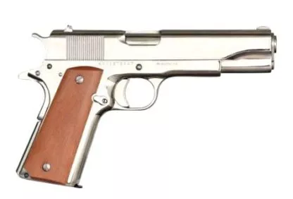Acp / Apintl M1911A1 Gi 45Acp 5″ Polish Nkl Polished Nickel/Wood Grips