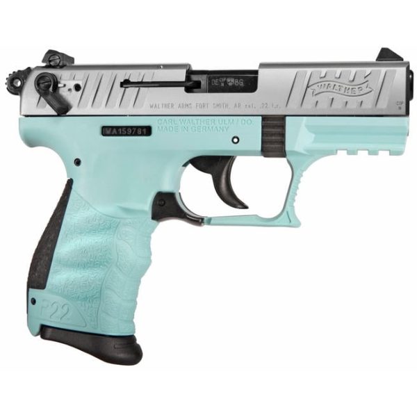 Walther P22 Q Angel Blue/Stainless .22 Lr 3.42&Quot; Barrel 10-Rounds Ambidextrous Controls 666