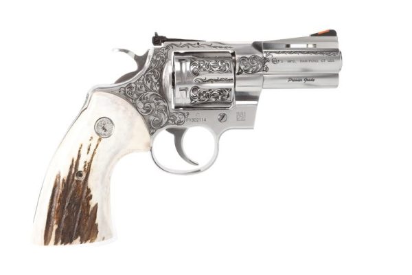 Colt Firearms Python Engraved Stainless .357 Mag 3&Quot; Barrel 6-Rounds W/ Elk Stag Grips Python357Rightaa05